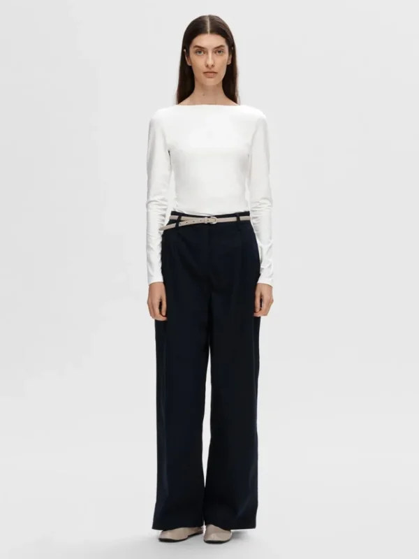 T-shirts>SELECTED VENDBAR LANGÆRMET T-SHIRT White