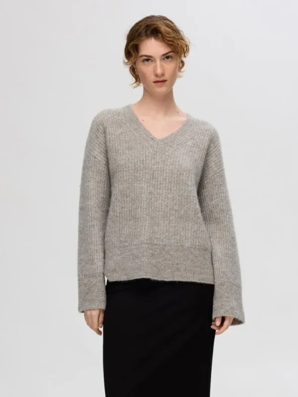 Strik>SELECTED V-HALS STRIKTRØJE Grey