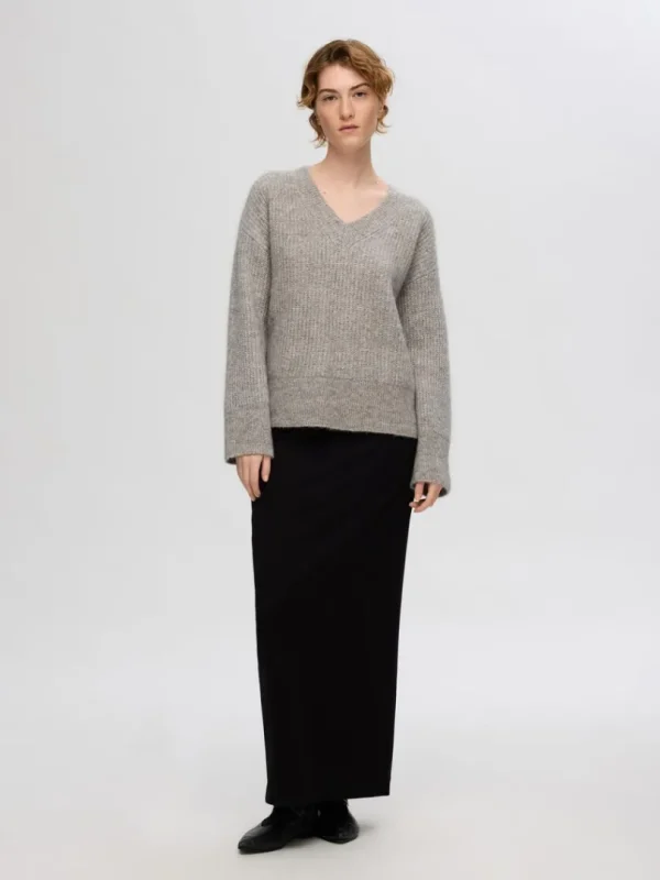 Strik>SELECTED V-HALS STRIKTRØJE Grey