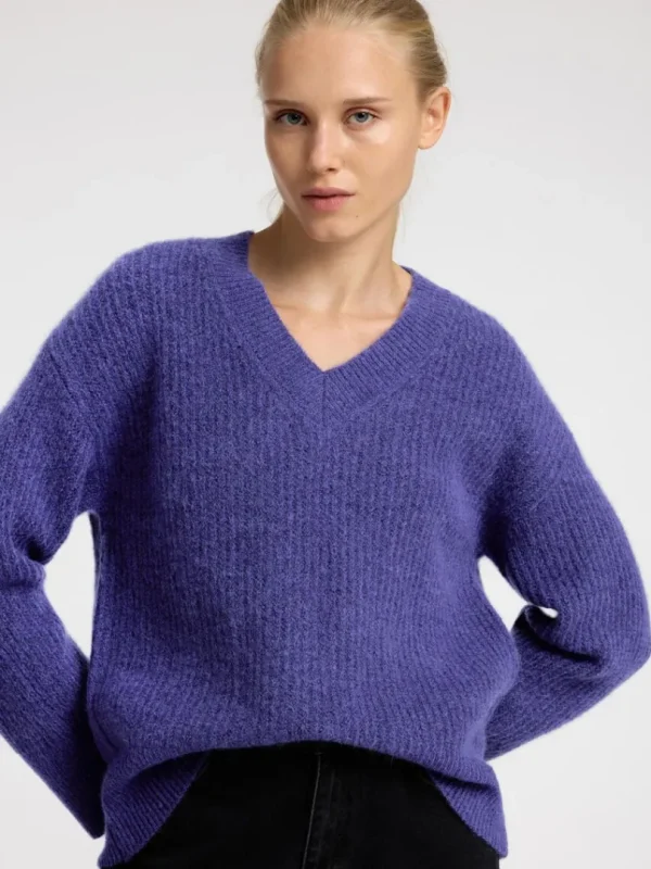 Strik>SELECTED V-HALS STRIKTRØJE Purple