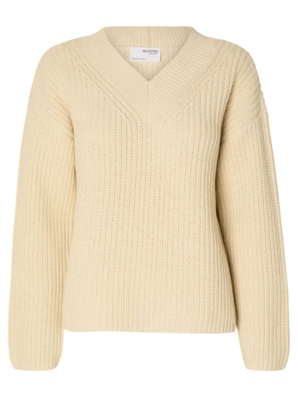 Strik>SELECTED V-HALS STRIKTRØJE Beige