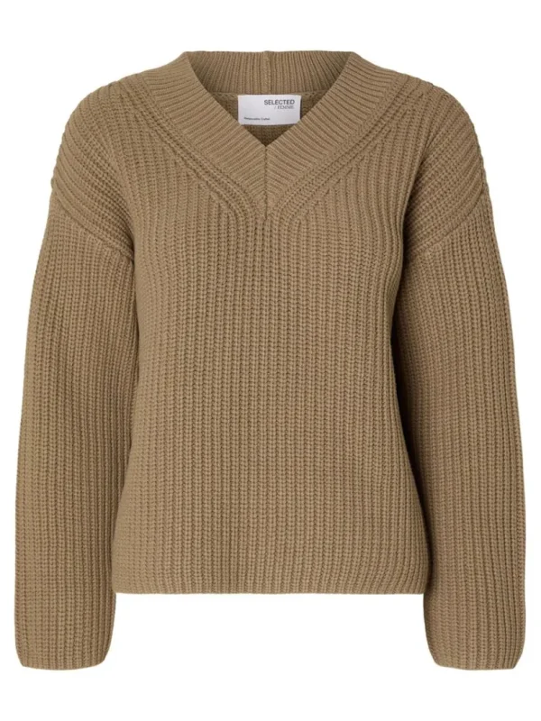 Strik>SELECTED V-HALS STRIKTRØJE Brown