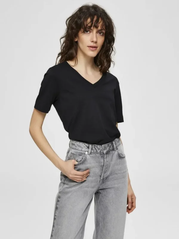 T-shirts>SELECTED V-HALS T-SHIRT Black