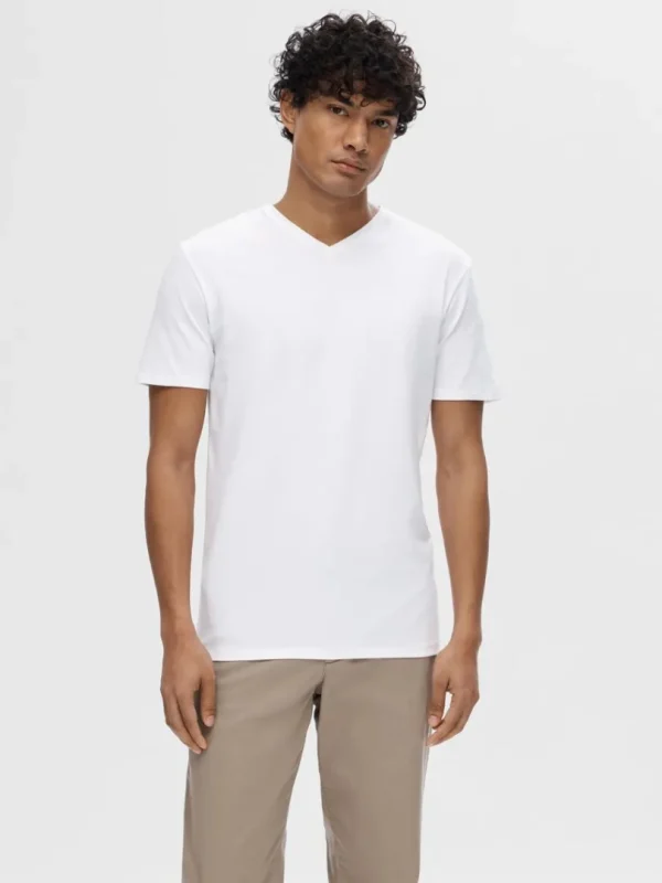 T-shirts>SELECTED V-HALS T-SHIRT White
