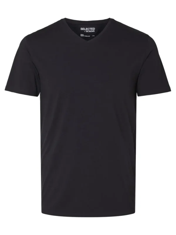 T-shirts>SELECTED V-HALS T-SHIRT Black