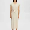 Kjoler>SELECTED V-NECK MIDIKJOLE Beige