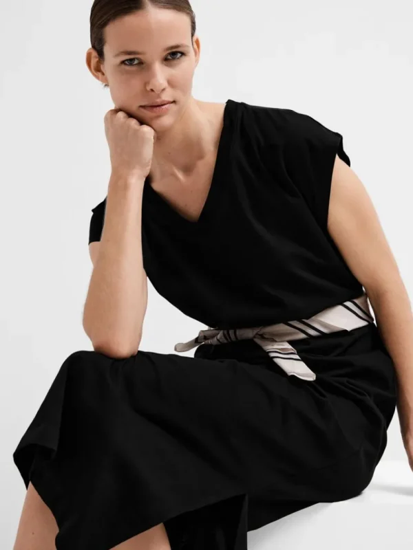 Kjoler>SELECTED V-NECK MIDIKJOLE Black