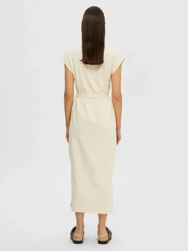 Kjoler>SELECTED V-NECK MIDIKJOLE Beige