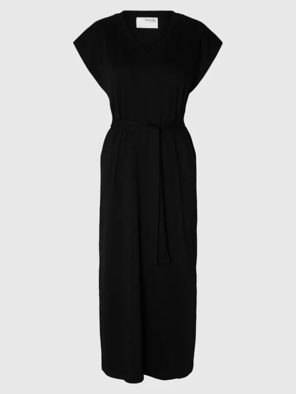 Kjoler>SELECTED V-NECK MIDIKJOLE Black