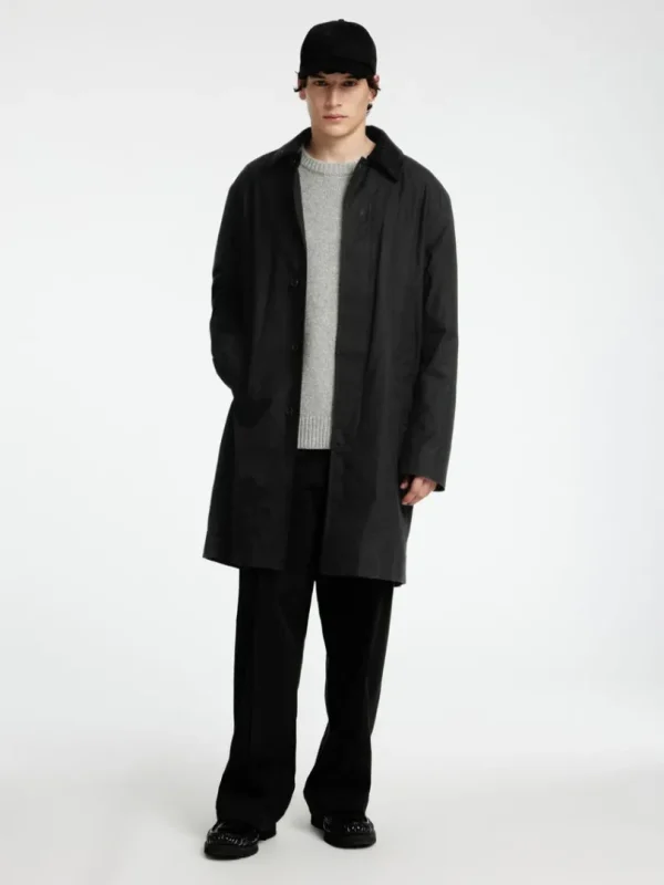 Overtøj>SELECTED VOKSET BOMULD FRAKKE Black