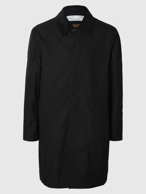 Overtøj>SELECTED VOKSET BOMULD FRAKKE Black