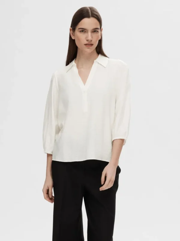 Toppe Og Bluser>SELECTED V-UDSKÆRING BLUSE White