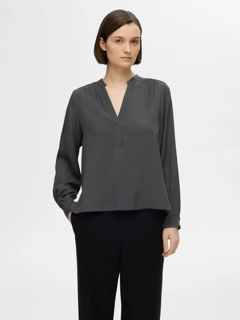 vudskring_bluse_0.webp Toppe Og Bluser>SELECTED V-UDSKÆRING BLUSE Grey