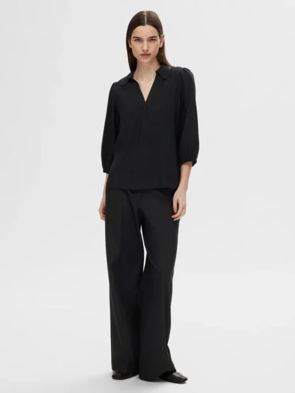 Toppe Og Bluser>SELECTED V-UDSKÆRING BLUSE Black