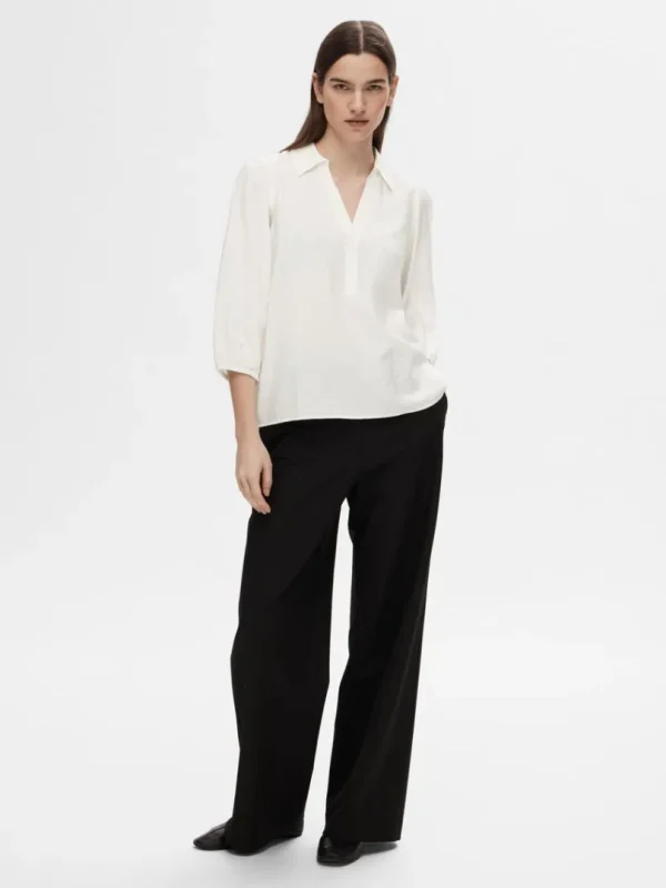 Toppe Og Bluser>SELECTED V-UDSKÆRING BLUSE White