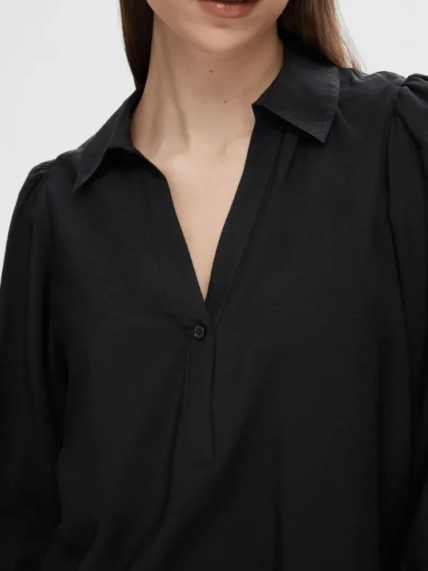 Toppe Og Bluser>SELECTED V-UDSKÆRING BLUSE Black