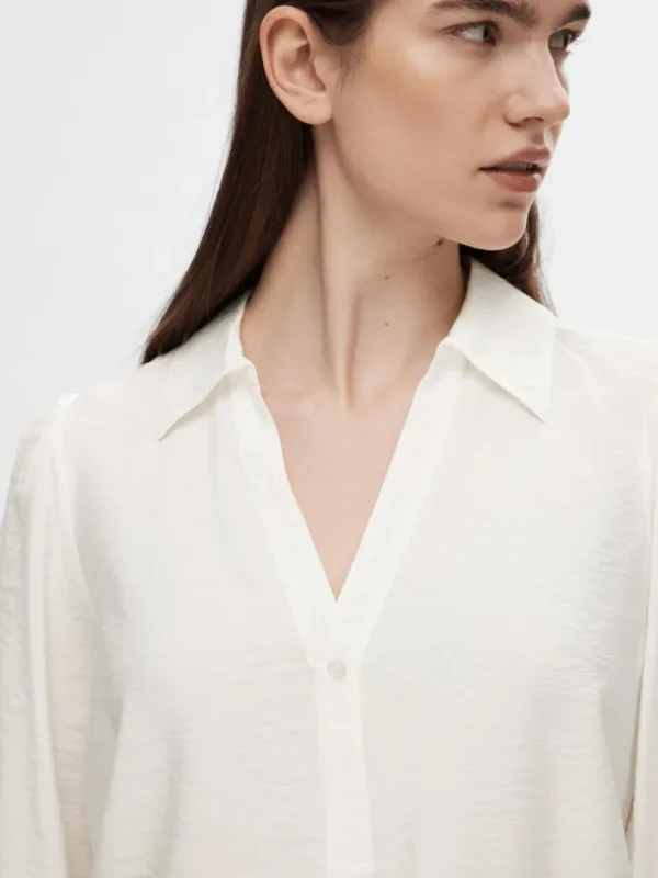 Toppe Og Bluser>SELECTED V-UDSKÆRING BLUSE White