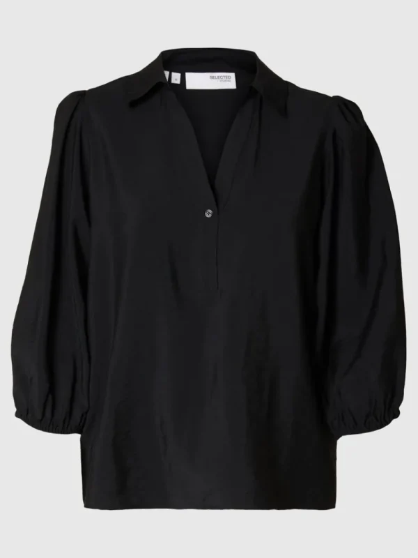 Toppe Og Bluser>SELECTED V-UDSKÆRING BLUSE Black