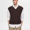 Overtøj>SELECTED V-UDSKÆRING STRIK VEST Brown