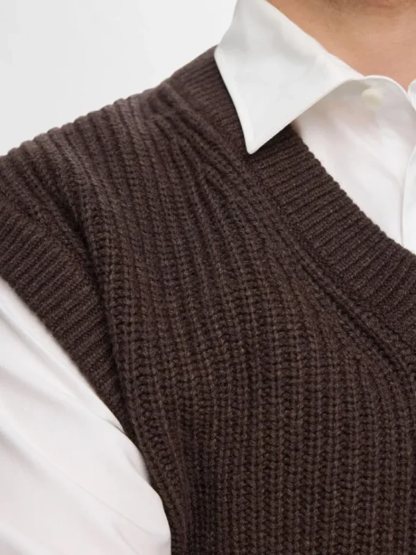 Overtøj>SELECTED V-UDSKÆRING STRIK VEST Brown