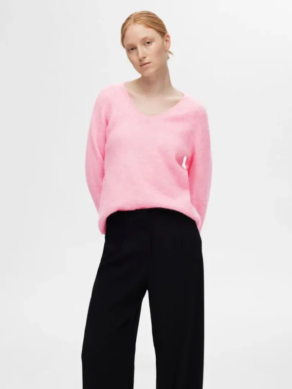 Strik>SELECTED V-UDSKÆRING STRIKTRØJE Pink