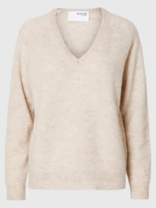 Strik>SELECTED V-UDSKÆRING STRIKTRØJE Beige