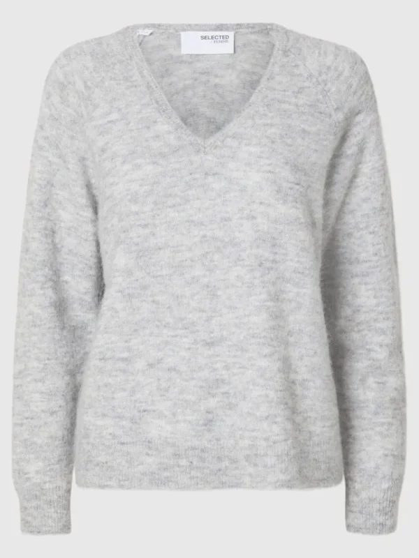 Strik>SELECTED V-UDSKÆRING STRIKTRØJE Grey