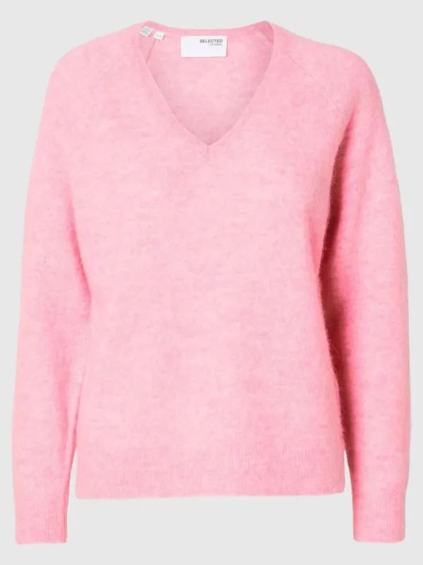 Strik>SELECTED V-UDSKÆRING STRIKTRØJE Pink