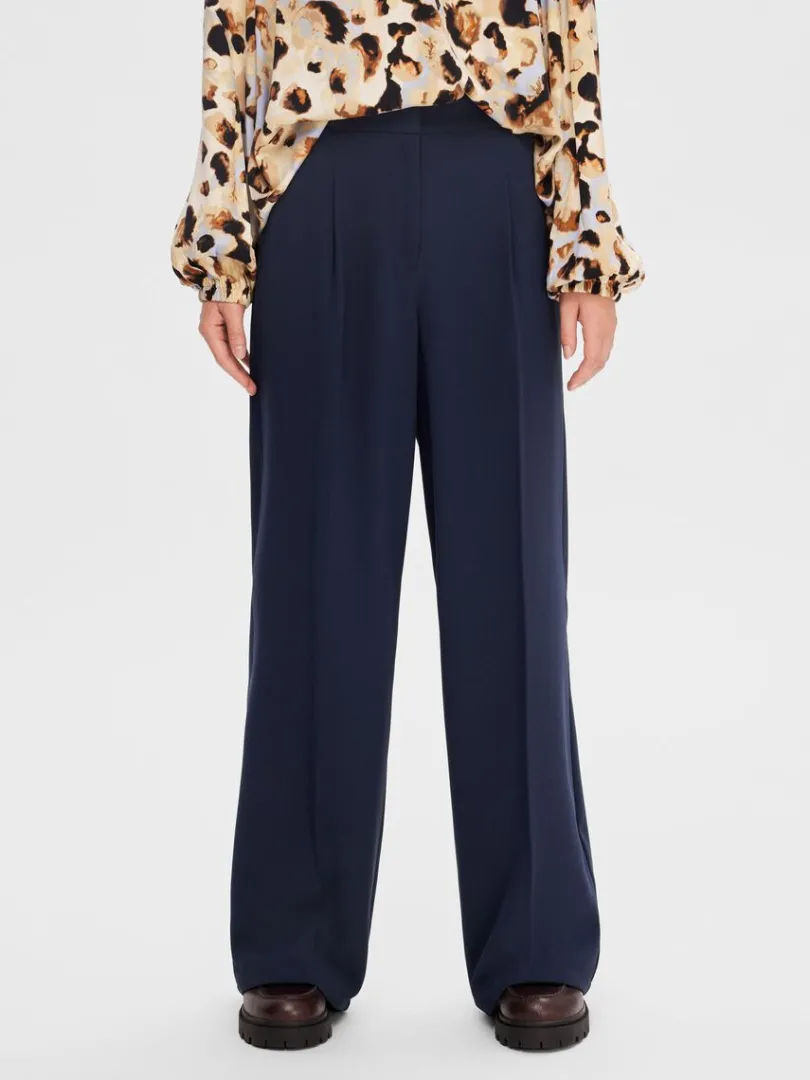 vvede_brede_bukser_0-1.webp Bukser | Jakkesæt & Blazers>SELECTED VÆVEDE BREDE BUKSER Blue