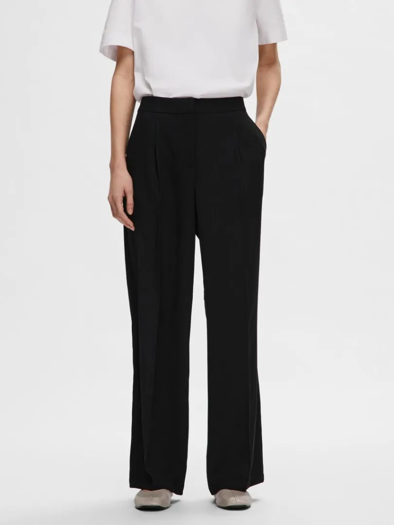 vvede_brede_bukser_0-2.webp Bukser | Jakkesæt & Blazers>SELECTED VÆVEDE BREDE BUKSER Black