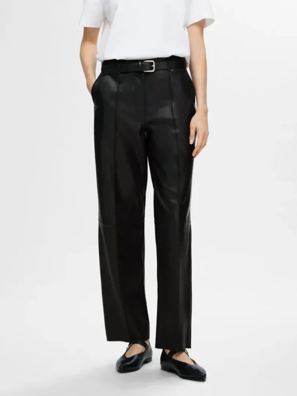 Bukser>SELECTED WIDE FIT LÆDERBUKSER Black