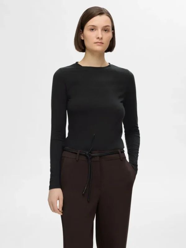 T-shirts>SELECTED BASIS- LANGÆRMET T-SHIRT Black