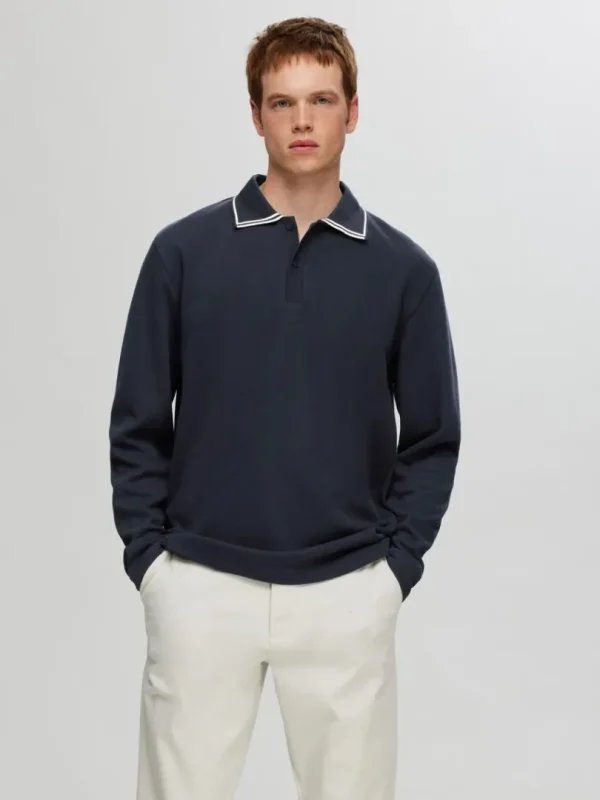 Poloer>SELECTED 100% BOMULD LANGÆRMET POLO Blue