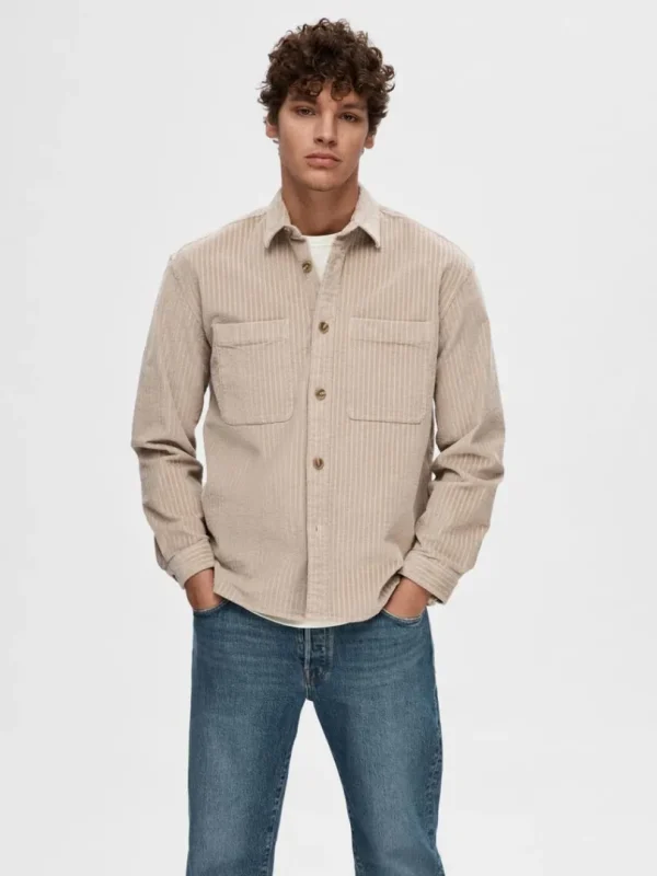 Overtøj | Skjorter>SELECTED CORDUROY OVERSHIRT Beige