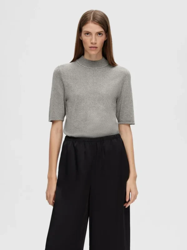 T-shirts | Toppe Og Bluser>SELECTED GLIMMER STRIKKET TOP Grey