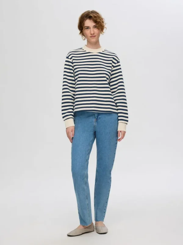 Hættetrøjer & Sweatshirts>SELECTED OVERSIZED STRIBET SWEATSHIRT Blue