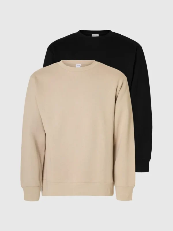 Hættetrøjer & Sweatshirts>SELECTED 2-PAK SWEATSHIRT Beige