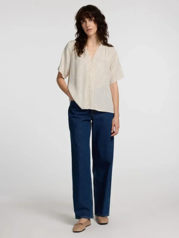 Toppe Og Bluser>SELECTED PRINTET TOP MED V-HALS Beige