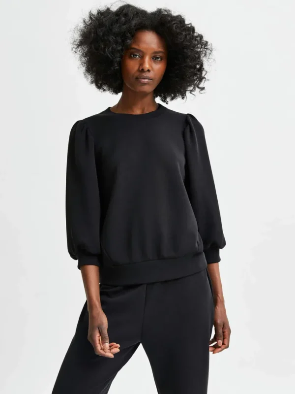 Hættetrøjer & Sweatshirts | Toppe Og Bluser>SELECTED PUFÆRME SWEATSHIRT Black