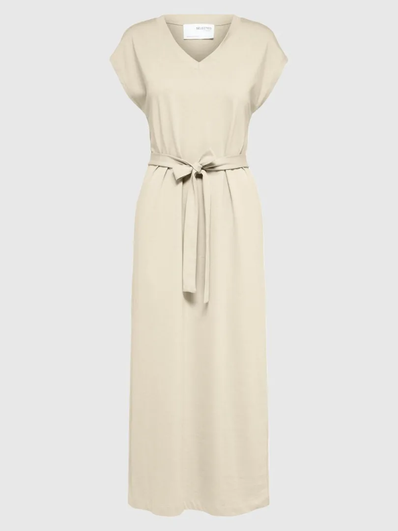 vneck_midikjole_5.webp Kjoler>SELECTED V-NECK MIDIKJOLE Beige